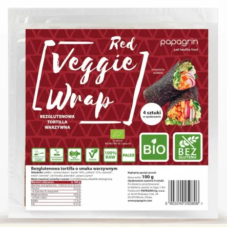 Veggie Wrap Czerwona Bezglutenowa Tortilla Warzywna Bio 100g - Papagrin