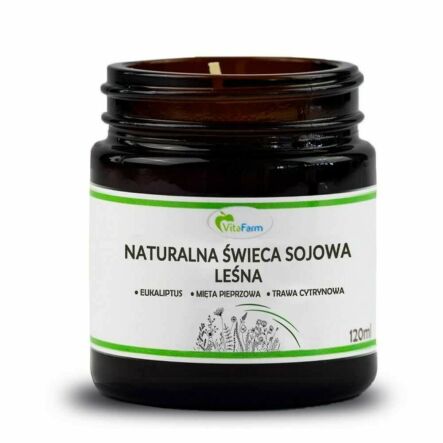 Naturalna Świeca Sojowa LEŚNA (Eukaliptus, Mięta Pieprzowa, Trawa Cytrynowa) 120 ml - Vitafarm