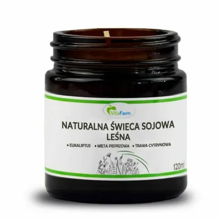 Naturalna Świeca Sojowa LEŚNA (Eukaliptus, Mięta Pieprzowa, Trawa Cytrynowa) 120 ml - Vitafarm