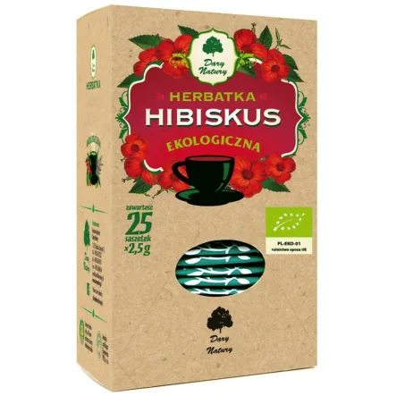 Herbatka Hibiskus Eko 62,5 g (25 x 2,5 g) - Dary Natury 