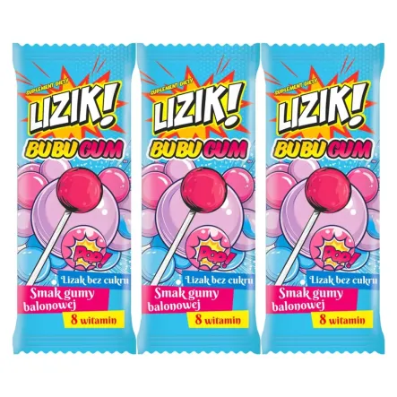 3 x Lizak z Witaminami o Smaku Gumy Balonowej BUBUGUM 8 g - LIZIK!
