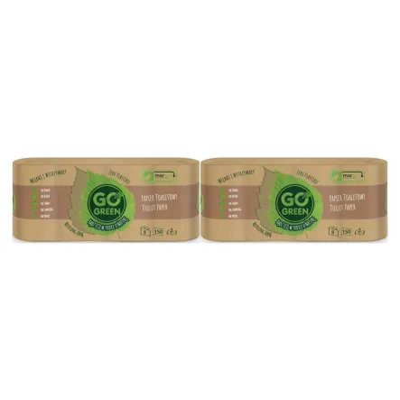 Zestaw 2 x Papier Toaletowy 8 Rolek Po 150 Listków 2 Warstwy Go Green 