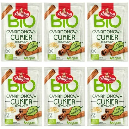 6 x Cukier Cynamonowy Trzcinowy Bezglutenowy Bio 20 g - Amylon