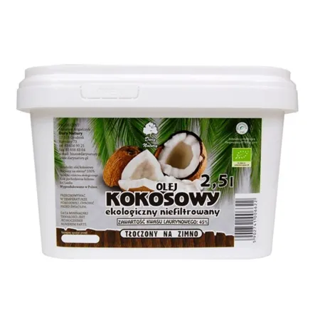 Olej Kokosowy 2,5L Nierafinowany Ekologiczny Tłoczony Na Zimno Zapachowy Bio Eko - Dary Natury