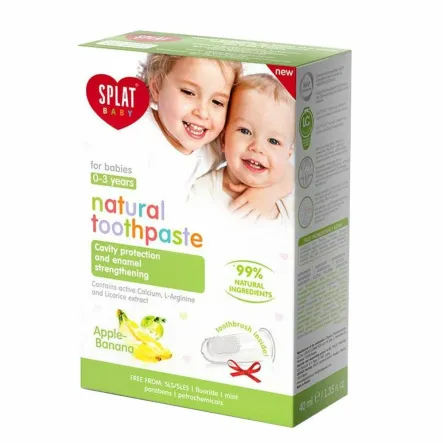 Pasta do Zębów dla Dzieci 0 - 3 Lat Banan 40 ml + Silikonowa Szczoteczka na Palec - Splat - Przecena Krótka Data Minimalnej Trwałości