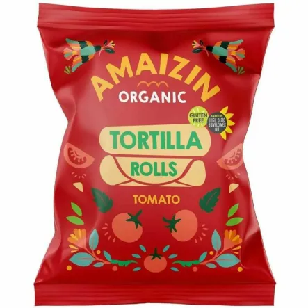 Chipsy Kukurydziane Rolls Pomidorowe Bezglutenowe Bio 100 g - Amaizin