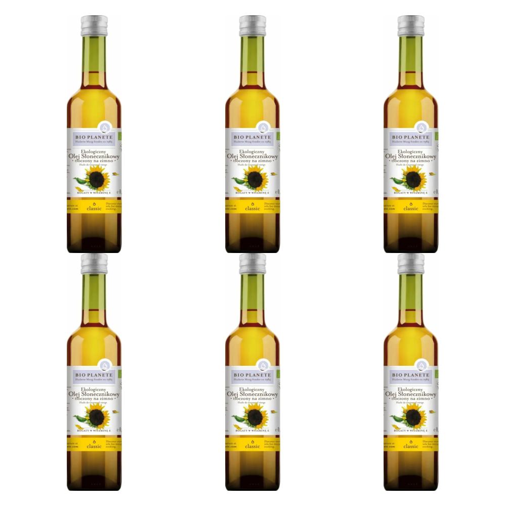 6 x Olej Słonecznikowy Tłoczony na Zimno Bio 500 ml - Bio Planete 