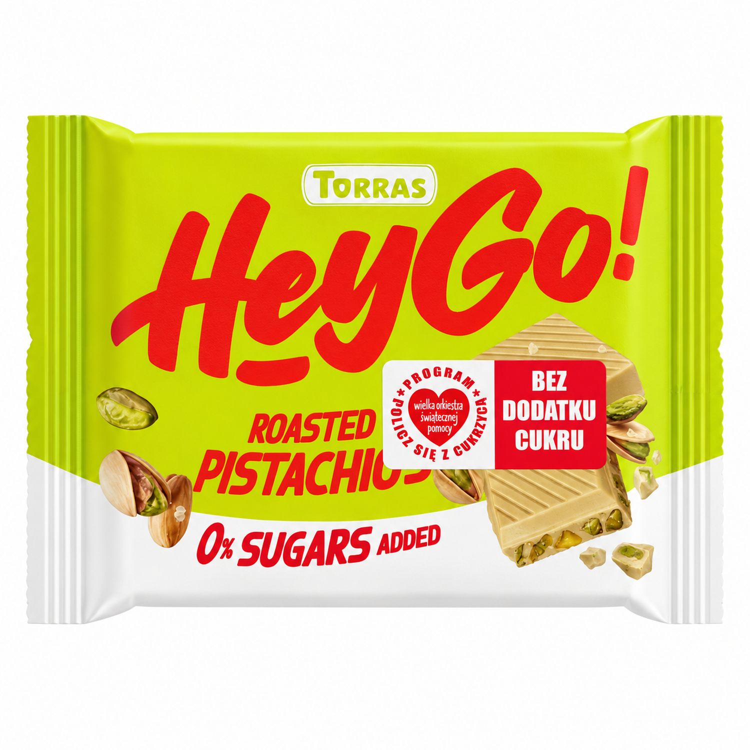 Czekolada Biała z Prażonymi Pistacjami Bez Dodatku Cukru Bezglutenowa 60 g -Torras