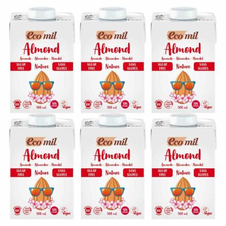 6 x Napój Migdałowy Bez Dodatku Cukru Bio 500 ml UHT - Ecomil