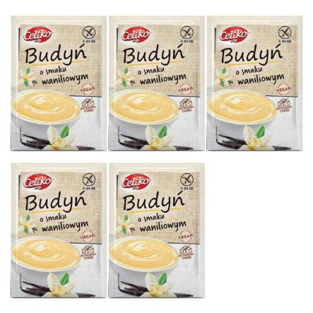 Zestaw 5 x Budyń o Smaku Waniliowym Bezglutenowy Bez Dodatku Cukru 40 g - Celiko