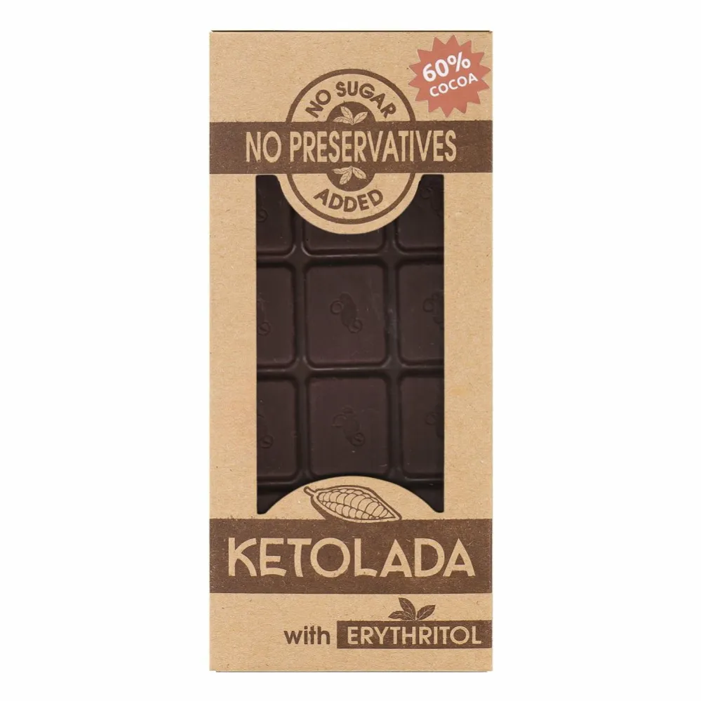 Przepyszna KETOLADA® Czekolada 60% z Erytrytolem 100 g - tylko kakao i erytrol !