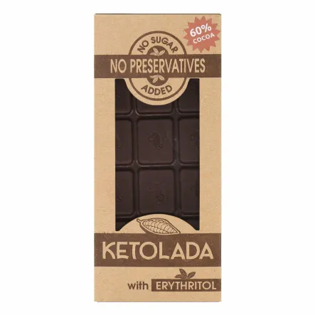 Przepyszna KETOLADA® Czekolada 60% z Erytrytolem 100 g - tylko kakao i erytrol !