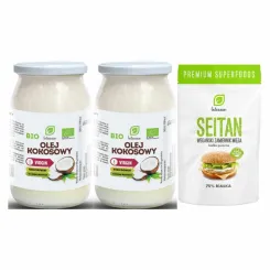 Zestaw 2 x  Olej Kokosowy Virgin Nierafinowany Bio 900 ml Intenson + Seitan - Białko Pszenne 150 g - Intenson