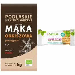 Polska Mąka Orkiszowa Jasna Typ 550 Bio 1 kg BioLife + Sezamki Bez Dodatku Cukru z Ksylitolem i Maltitolem 27 g - Santini