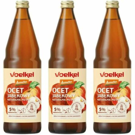Zestaw 3 x Ocet Jabłkowy Niepasteryzowany Niefiltrowany Bio DEMETER 750 ml - Voelkel