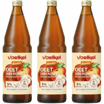 Zestaw 3 x Ocet Jabłkowy Niepasteryzowany Niefiltrowany Bio DEMETER 750 ml - Voelkel