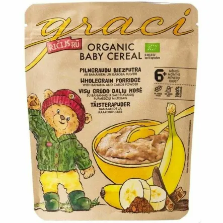 Kaszka Pełnoziarnista z Karobem i Bananem od 6 Miesiąca 140 g - Graci (data 08.03.2025)