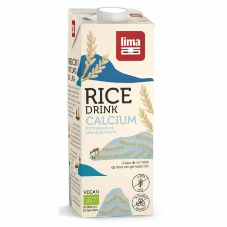 Napój Ryżowy z Wapniem z Alg Morskich Bezglutenowy Bio 1 l - Lima - Przecena Krótka Data Minimalnej Trwałości