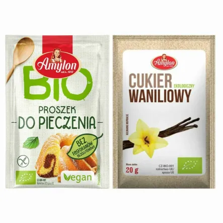 Zestaw Proszek do Pieczenia Bezglutenowy Bio 12 g - Amylon + Cukier Waniliowy Bio 20 g - Amylon