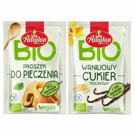 Zestaw Proszek do Pieczenia Bezglutenowy Bio 12 g - Amylon + Cukier Waniliowy Bio 20 g - Amylon