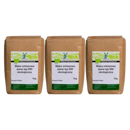 3 x Mąka Orkiszowa Jasna Typ 650 Eko 1 kg - Młyn Kopytowa