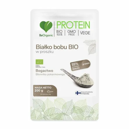 Białko Bobu w Proszku Bezglutenowe Bio 200 g - BeOrganic