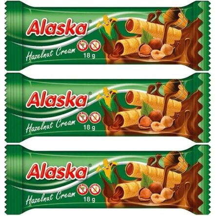 3 x Rurki Kukurydziane Nadziewane Kremem o Smaku Orzechowym Bezglutenowe 18 g - Alaska