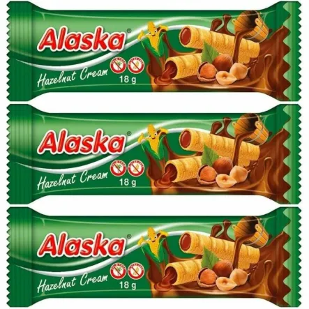 3 x Rurki Kukurydziane Nadziewane Kremem o Smaku Orzechowym Bezglutenowe 18 g - Alaska