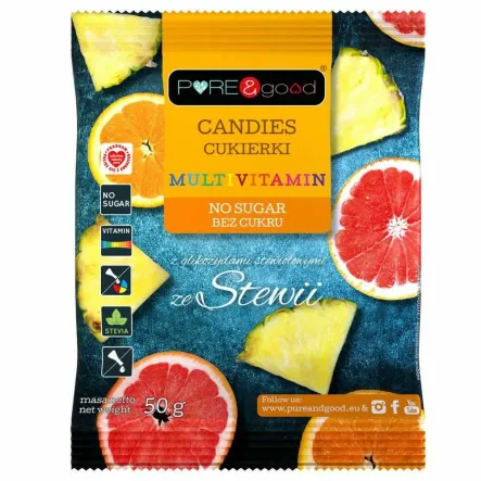 Cukierki Multiwitamina ze Stewią Bez Dodatku Cukru 50 g - Pure i Good