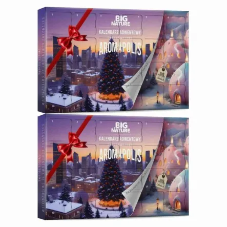 2 x Kalendarz Adwentowy ze Świeczkami Sojowymi + Świecznik AROMAPOLIS 240 g - Big Nature