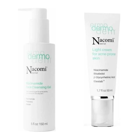 Zestaw Oczyszczający Żel do Mycia Twarzy 150 ml - Nacomi + Lekki Krem do Skóry Trądzikowej 50 ml - Nacomi