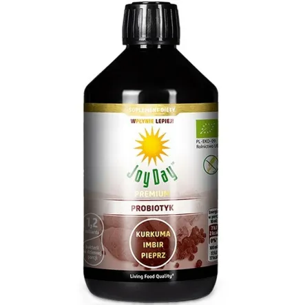 Koncentrat Napoju Probiotycznego Kurkuma Imbir Pieprz Bezglutenowy Bio 500 ml - Joy Day (data: 28.05.2026)