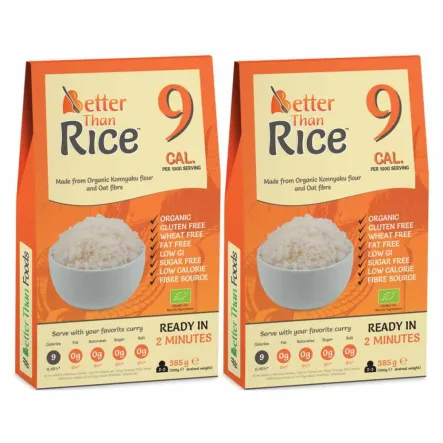 Zestaw 2 x Makaron Konjac w Kształcie Ryżu Bezglutenowy Bio 385g - Better Than Foods