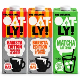 Zestaw 3 Napojów Owsianych Oatly 1L: Barista Popcorn, Barista Karmel i Matcha z Wapniem