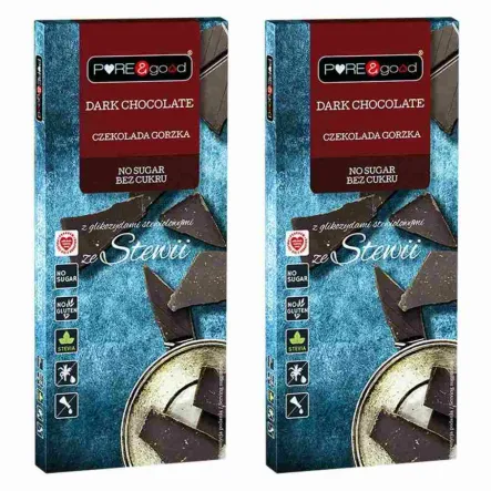 Zestaw 2 x Czekolada Gorzka ze Stewią i Erytrytolem 100 g - Pure and  Good