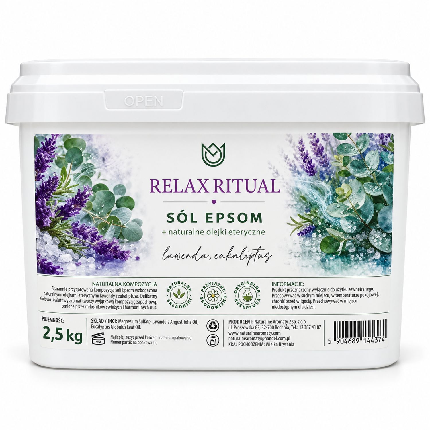 Sól Epsom Lawenda i Eukaliptus z Naturalnymi Olejkami Eterycznymi 2,5 kg - Relax Ritual