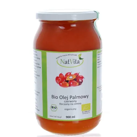 Olej Palmowy BIO Czerwony Zimnotłoczony 900ml - Natvita PRZECENA - KRÓTKA DATA MINIMALNEJ TRWAŁOŚCI