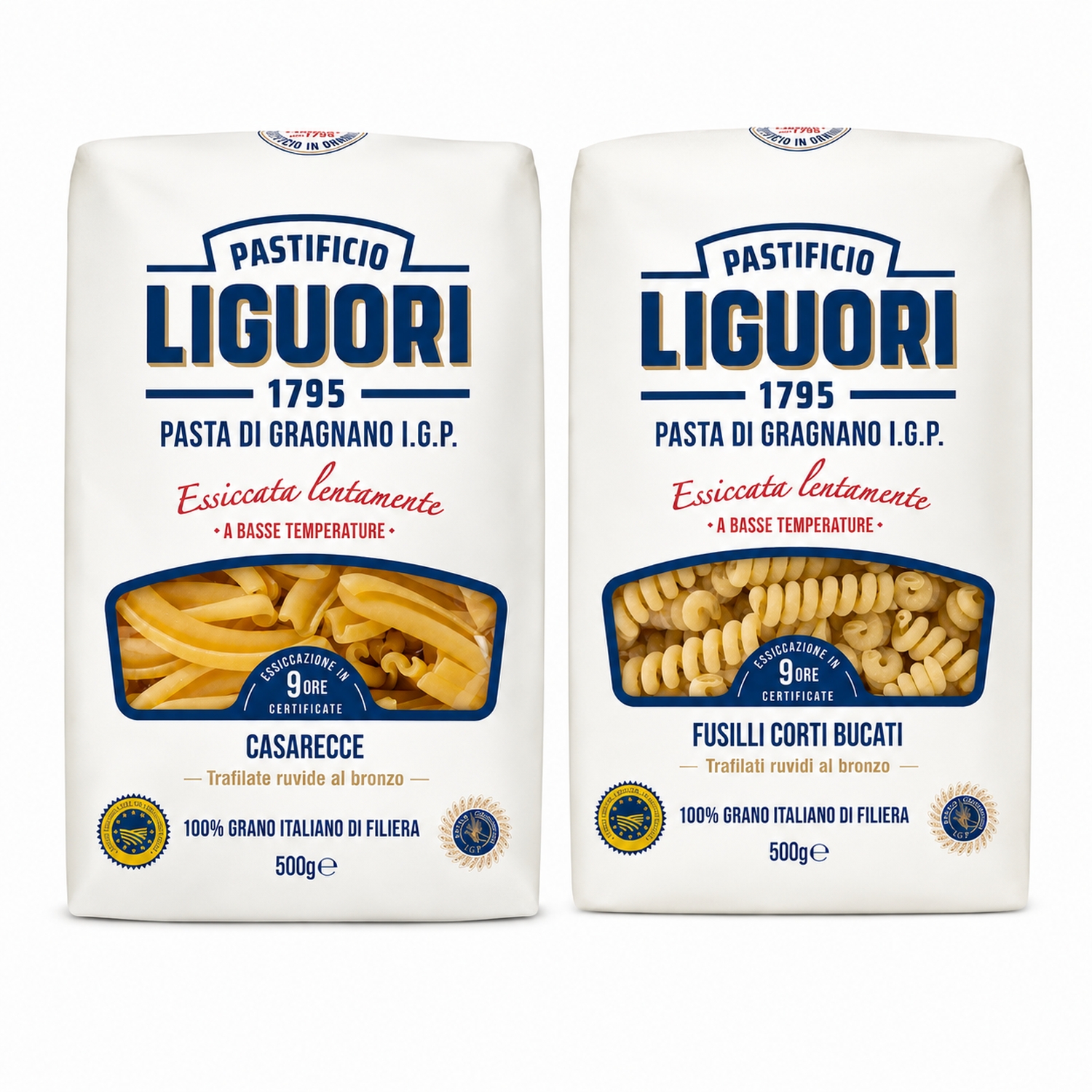 Makaron Fusilli Corti Bucati z Pszenicy Durum Pasta di Gragnano IGP 500 g + Makaron Casarecce z Pszenicy Durum Pasta di Gragnano IGP 500 g Liguori