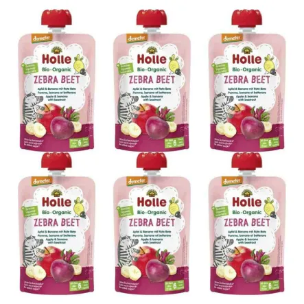 6 x Mus Owocowy Buraczana Zebra (Jabłko, Banan, Burak) Bez Dodatku Cukru Bio Demeter 100 g - Holle