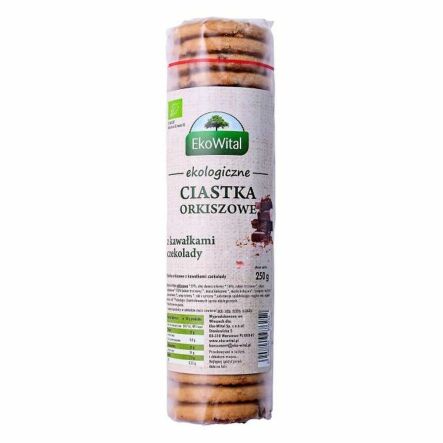 Ciastka Orkiszowe Pełnoziarniste z Kawałkami Czekolady Bio 250 g - Ekowital
