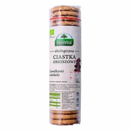 Ciastka Orkiszowe Pełnoziarniste z Kawałkami Czekolady Bio 250 g - Ekowital