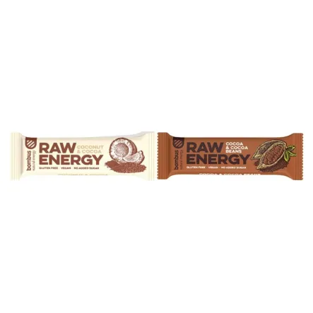Zestaw Baton RAW ENERGY Kokos - Kakao 50 g - Bombus + Baton RAW ENERGY z Ziarnami Kakaowca 50 g - Bombus