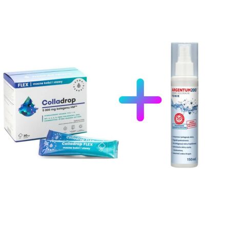 Zestaw Colladrop Flex Kolagen Morski 5000 mg 30 Saszetek - Aura Herbals + Argentum 200 Srebro Koloidalne 50 ppm Aerozol 150 ml - Aura Herbals
