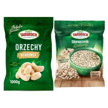 Zestaw Orzechy Nerkowca Połówki 1 kg - Targroch + Słonecznik Łuskany 1 kg - Targroch