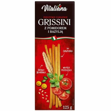 Paluszki Grissini z Pomidorami i Bazylią 125 g - Vitaliana