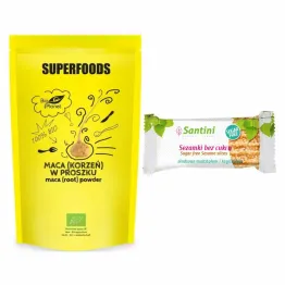 Maca (Korzeń) W Proszku Bio 150 G - Bio Planet + Sezamki Bez Dodatku Cukru z Ksylitolem i Maltitolem 27 g - Santini