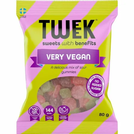 Kwaśne Żelki Bez Dodatku Cukru Very Vegan 80 g - TWEEK