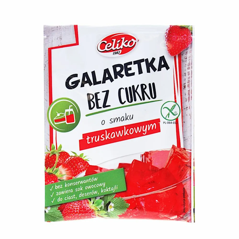 Galaretka Truskawkowa Bez Dodatku Cukru Bezglutenowa 14 g - Celiko