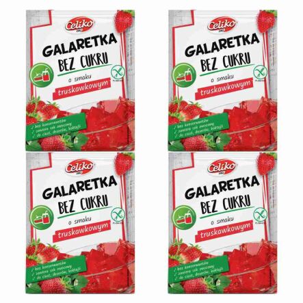 Zestaw 4 x Galaretka o Smaku Truskawkowym Bez Dodatku Cukru Bezglutenowa 14 g - Celiko