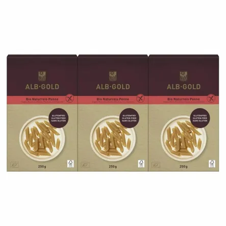3 x Makaron Ryżowy Razowy Penne Bezglutenowy Bio 250 g - Alb Gold